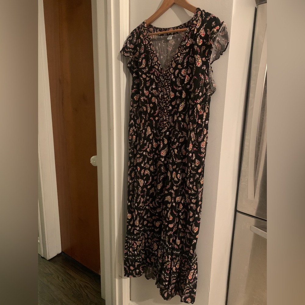 Black Floral Paisley Midi Dress; Old Navy; XXL